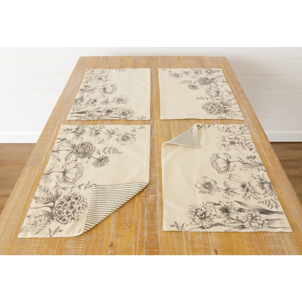 Reversible Placemat - Black And White Botanicals