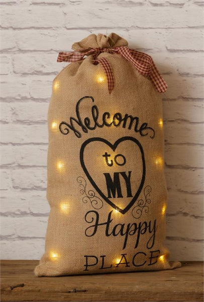 Welcome To My Happy Place Burlap Sack