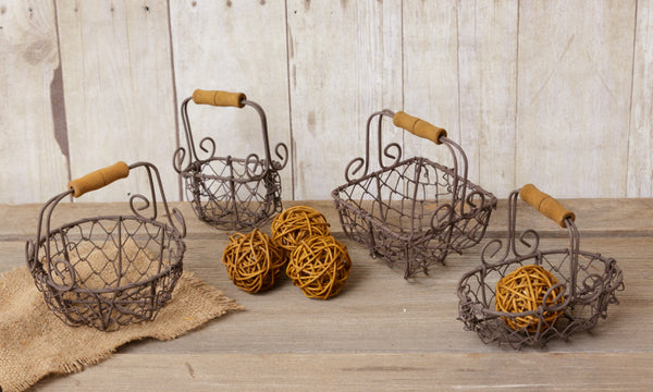 Wire Basket - Assorted Shapes, Wooden Handles