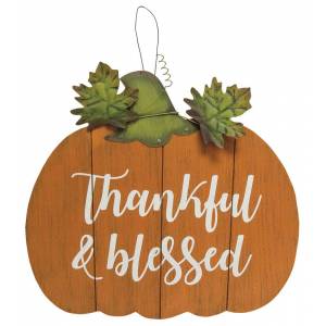 Thankful and Blessed Pumpkin Sign-Wood