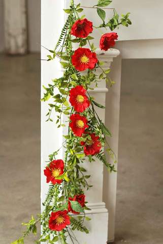 4' Pure Poppies Garland-Red