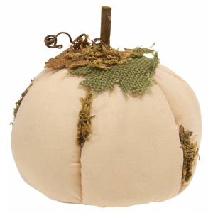 Mossy White Stuffed Pumpkin, 5" x 6"