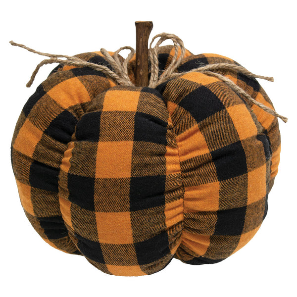 Orange & Black Buffalo Check Stuffed Pumpkin