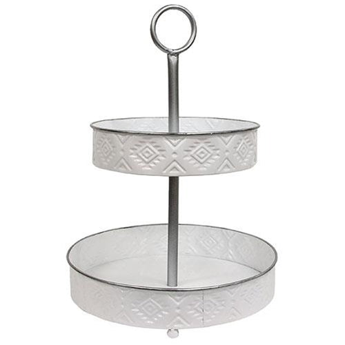 Aztec White Metal 2-Tiered Tray