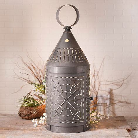 36" Tinner's Lantern with Chisel in Blackened Tin