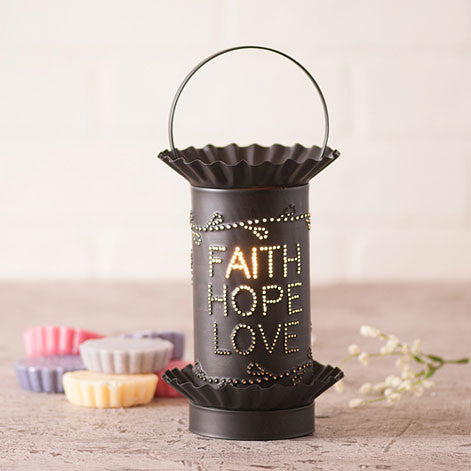 Mini Tartwarmer with Vertical Faith Hope Love in Kettle Black