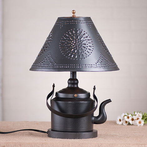 Tea Kettle Lamp with Shade in Smokey Black