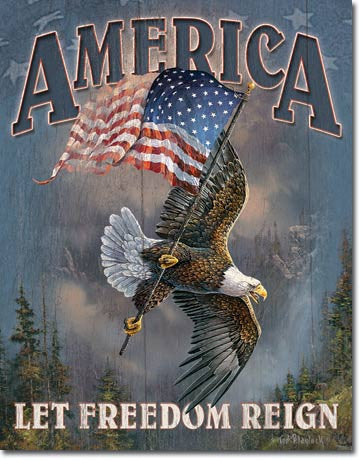 America - Let Freedom Reign Tin Sign