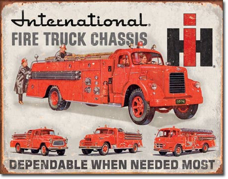 International Fire Truck Chase Tin Sign