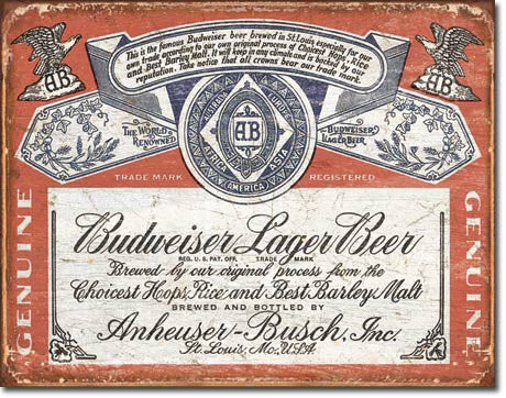 Budweiser Historic Label Tin Sign